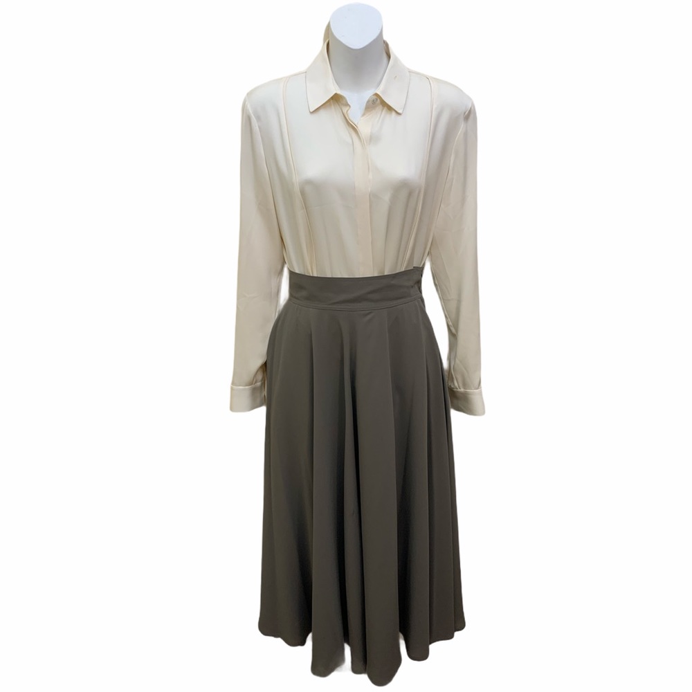 Tokuko1ervol Banded Waist Midi A-line Skirt Silk
